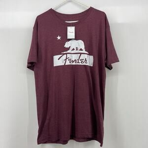 Fender Men's Size Large Graphic T-Shirt Short‎ Sleeve Burgundy Red Cotton Blend